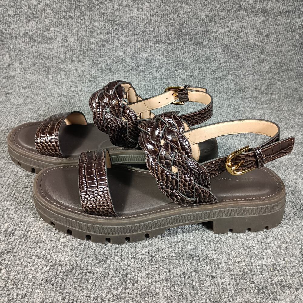 Cole Haan Cressida Lug Sandal Women 9.5 Brown Croc Embossed Leather Platform - Picture 2 of 7